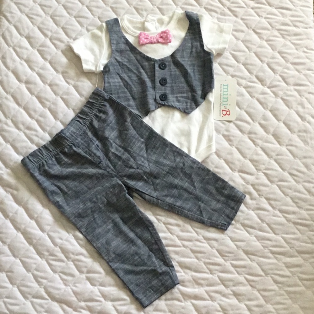 Mini B | Baby Boy Bowtie Vest Pants Outfit | Size 9 months